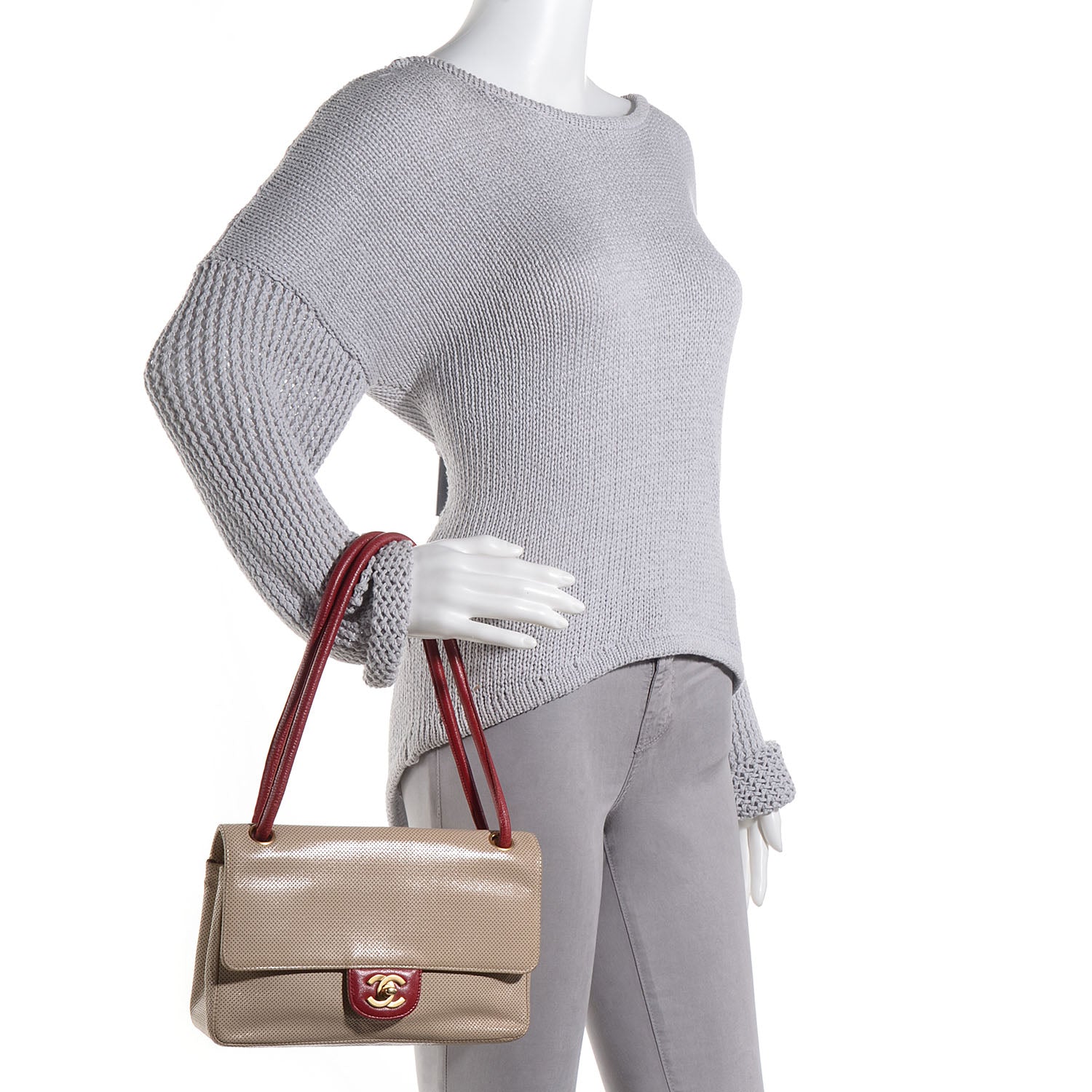 Chanel Lambskin Perforated Medium Single Flap Bag Red Beige 2 of 8