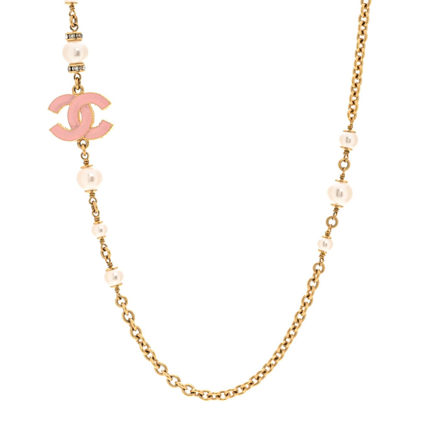 Pearl Bead Enamel CC Short Necklace Pink Gold