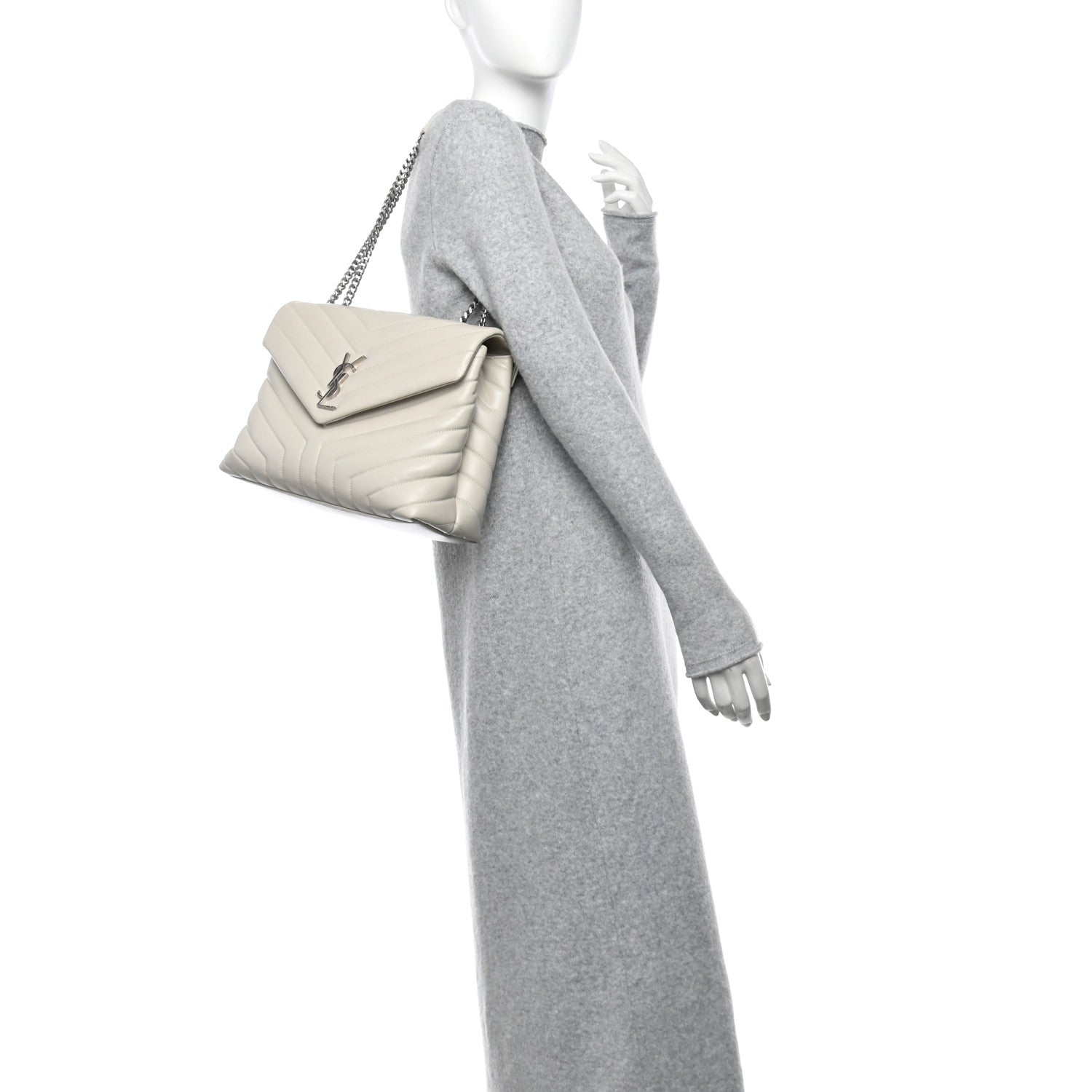 Saint Laurent Calfskin Y Quilted Monogram Medium Loulou Chain Satchel Ivory 2 of 12