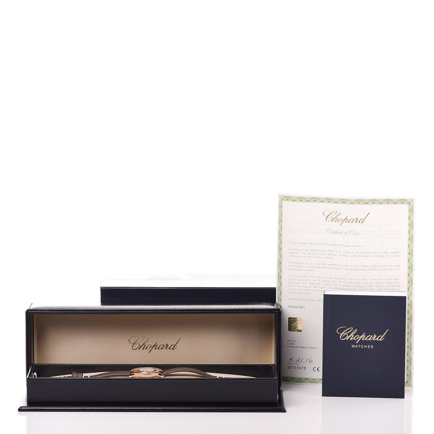 Chopard 18K Rose Gold Calfskin 7 Diamond 32mm Happy Diamonds Quartz Watch 13 of 13