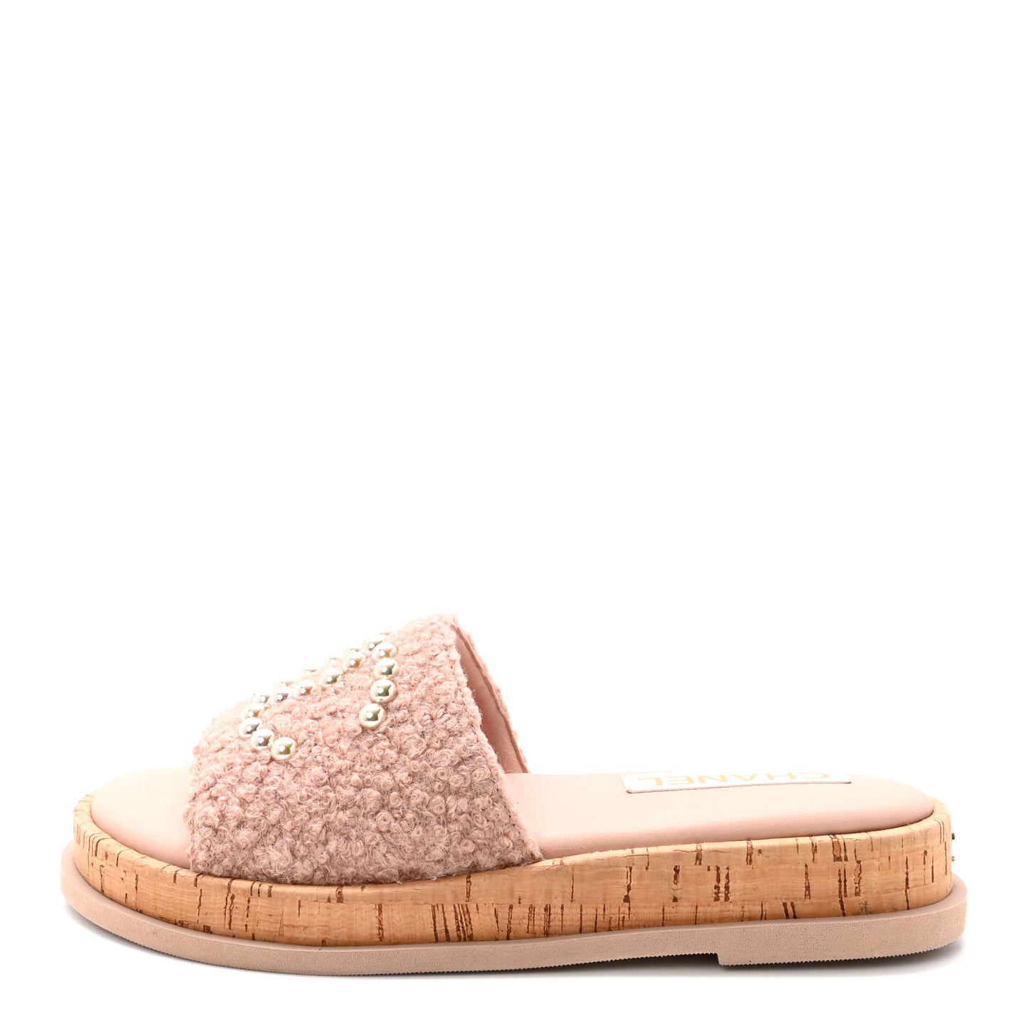 Fabric Pearl Cork CC Slip On Sandals 38 Pink