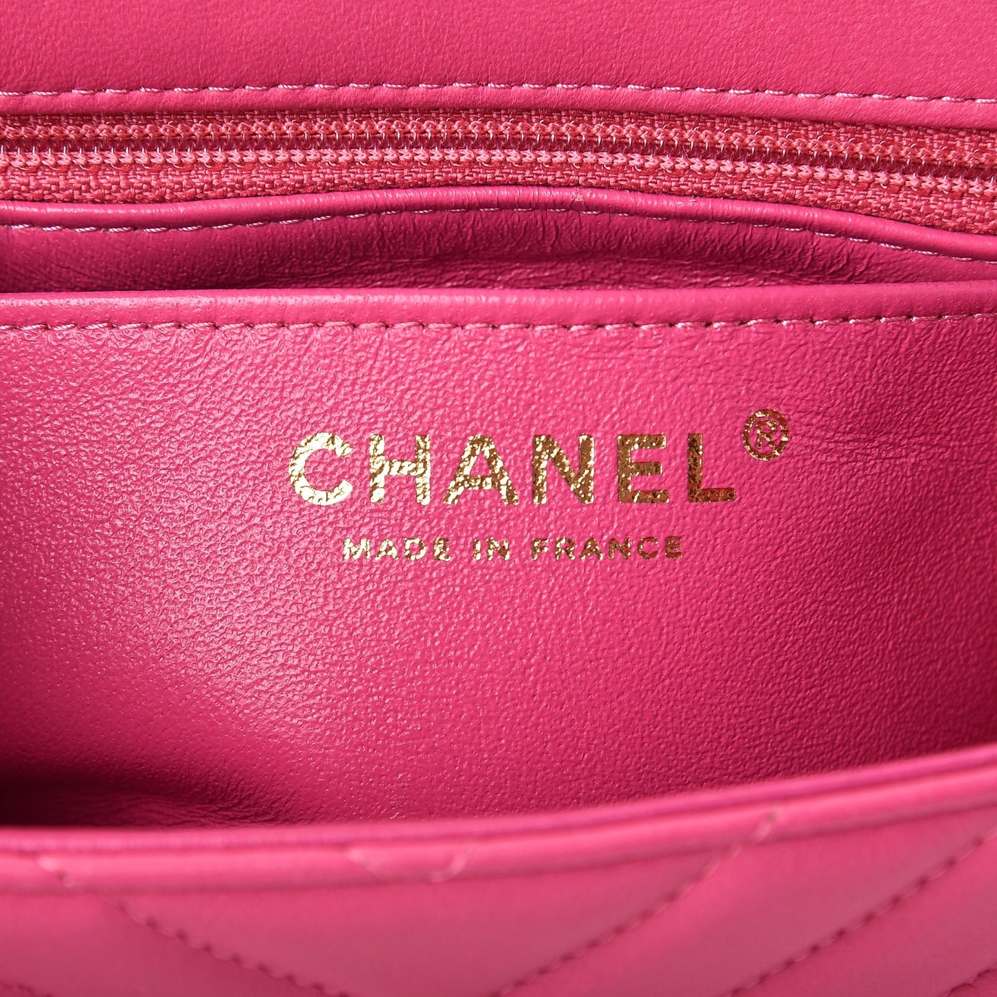 Lambskin Chevron Quilted Mini Rectangular Flap Fuchsia
