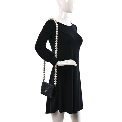 Chanel Calfskin Quilted Mini Maxi Pearls Wallet On Chain WOC Black 2 of 9