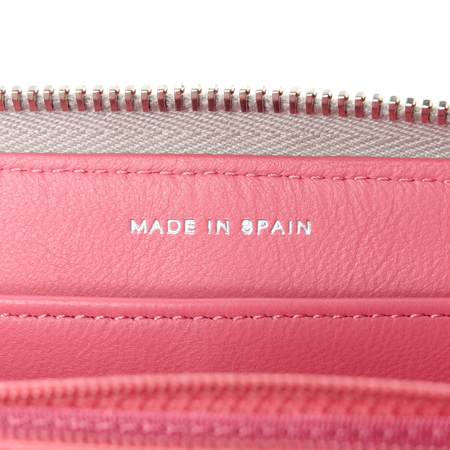 Metallic Lambskin Quilted Large Gusset Zip Around Wallet Silver Pink