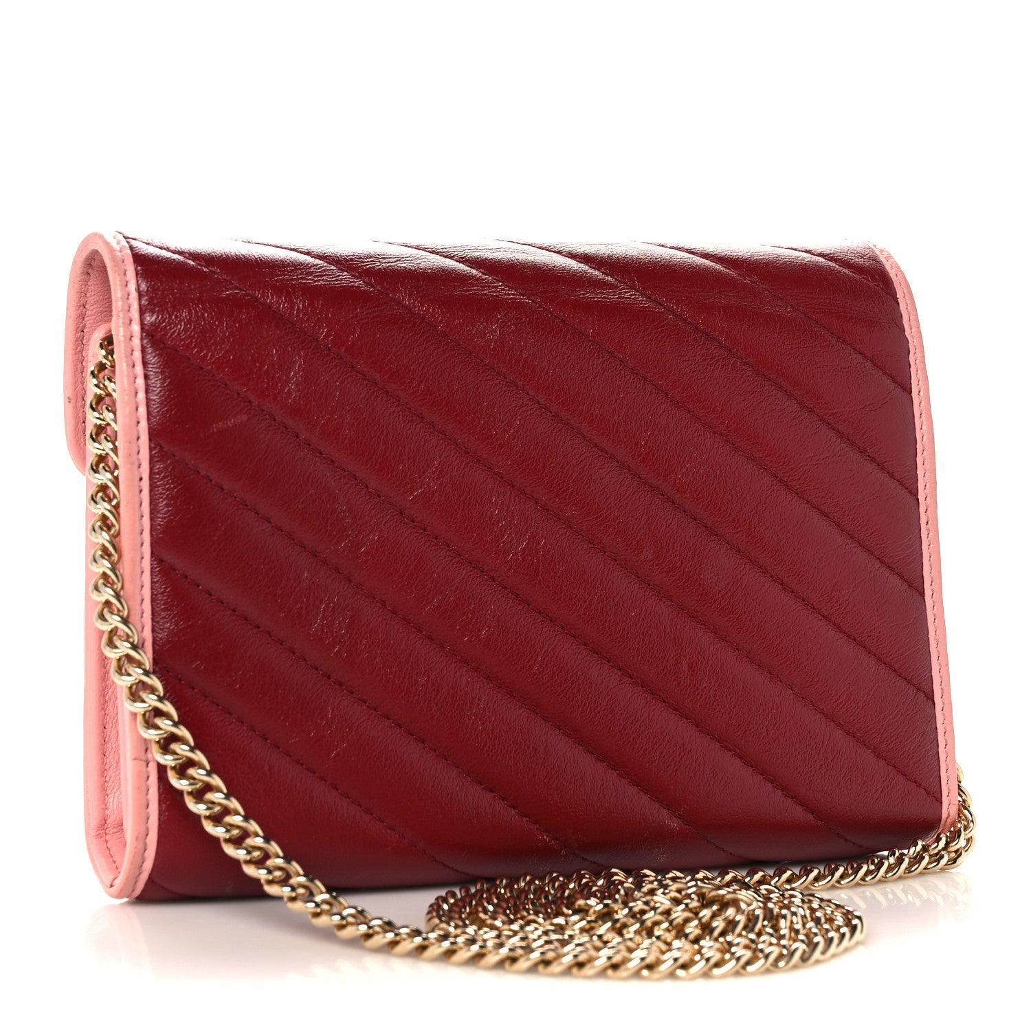Gucci Azalea Calfskin Enamel Matelasse Diagonal Torchon GG Marmont Chain Wallet New Cherry Red Wild Rose 3 of 12