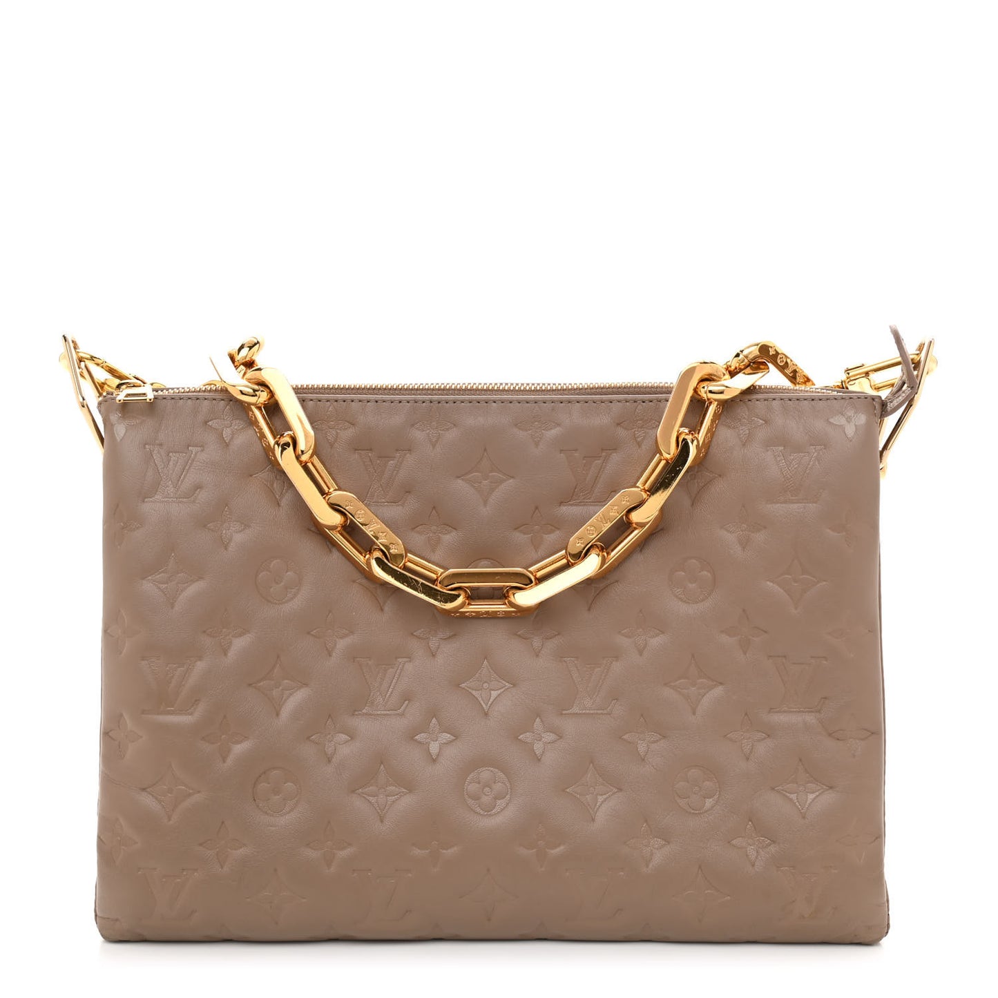 Lambskin Embossed Monogram Coussin MM Taupe
