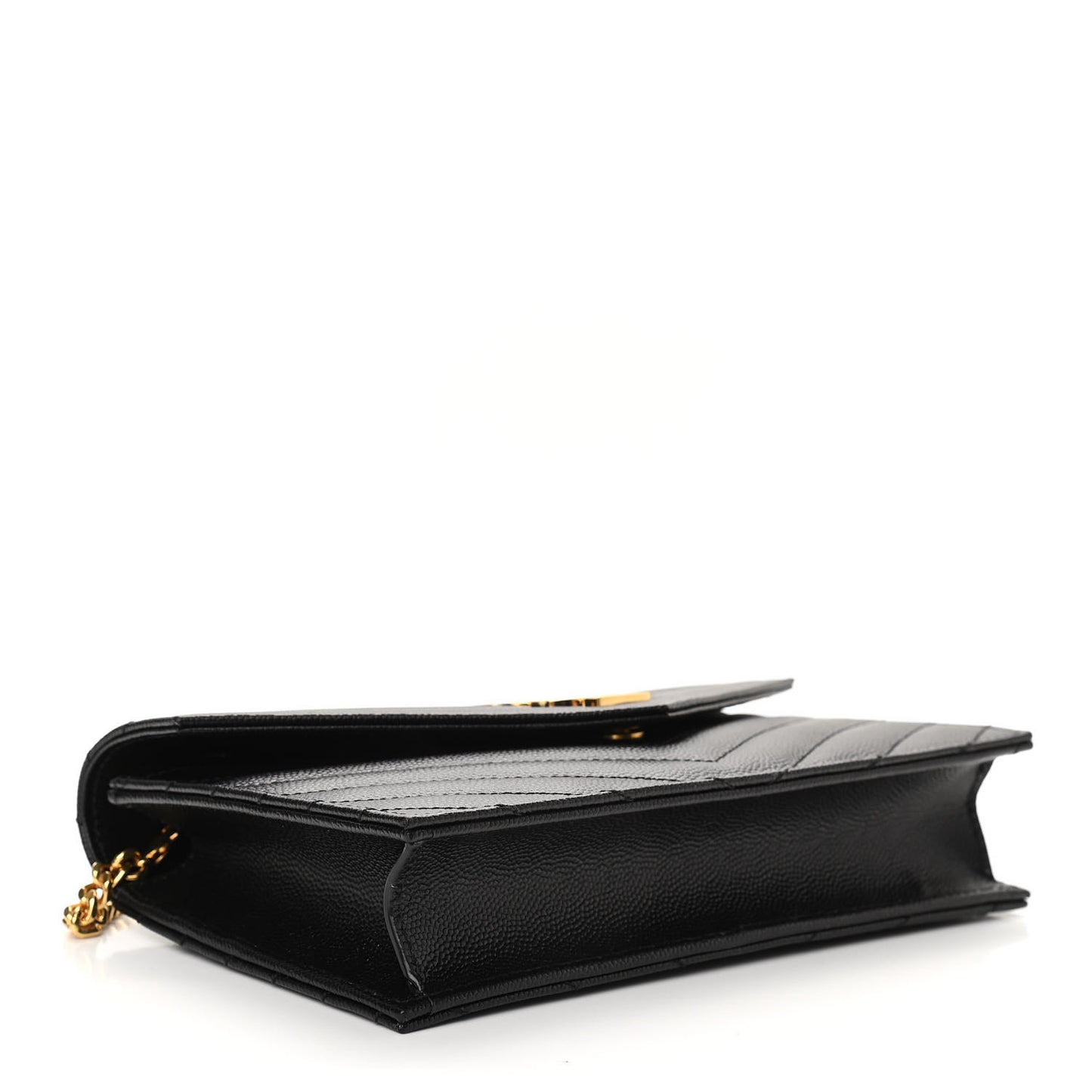 Grain De Poudre Matelasse Chevron Monogram Envelope Chain Wallet Black