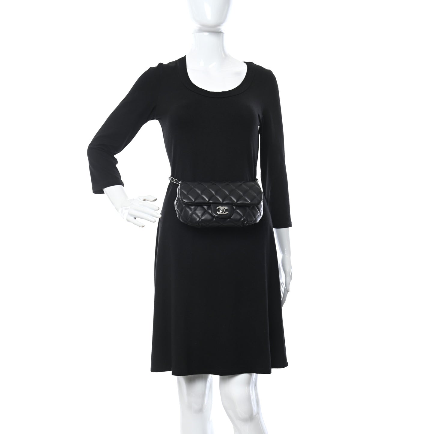 Calfskin Quilted CC Uniform Flap Belt Bag Black
