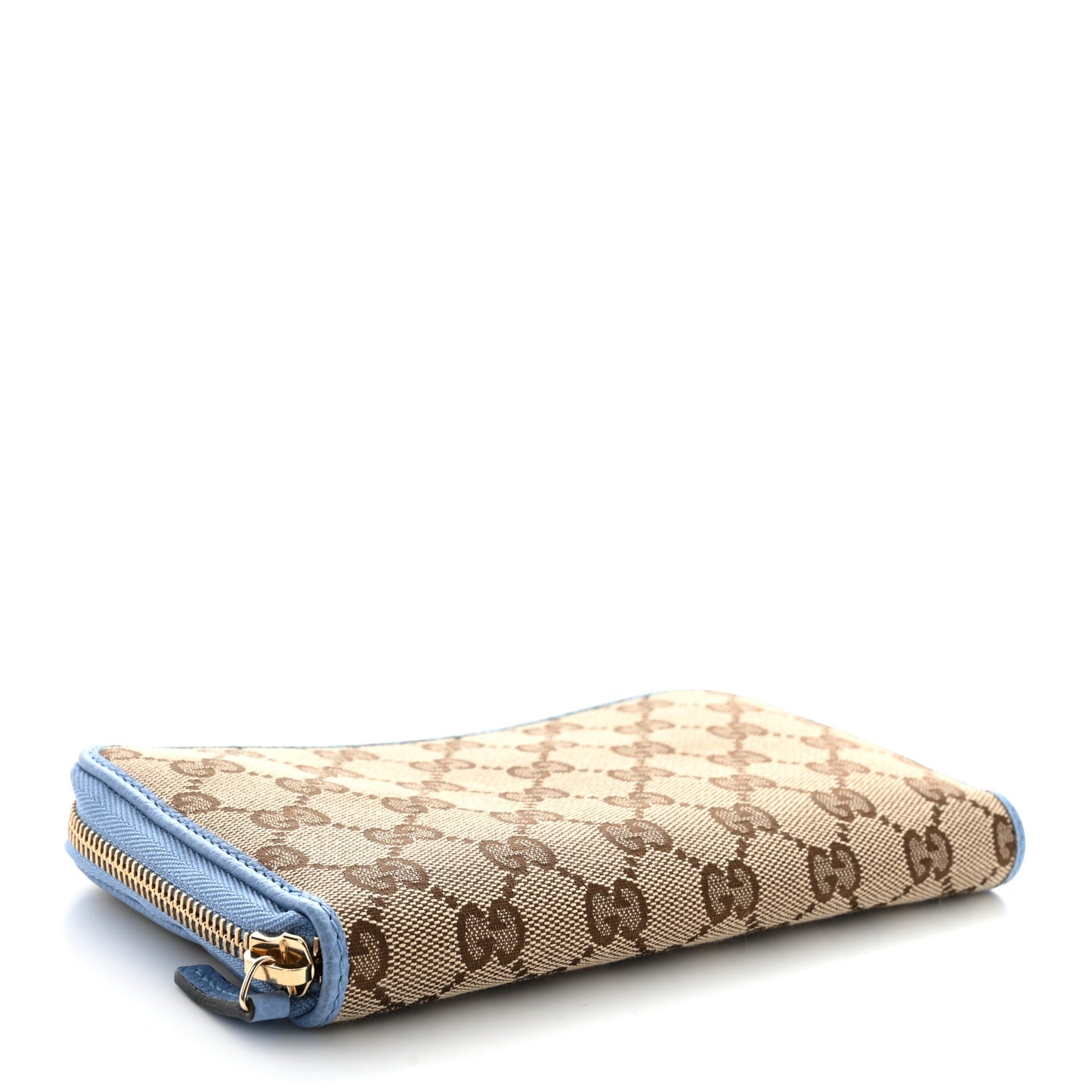 Monogram Dollar Calfskin Zip Around Wallet Beige Ebony Mineral Blue