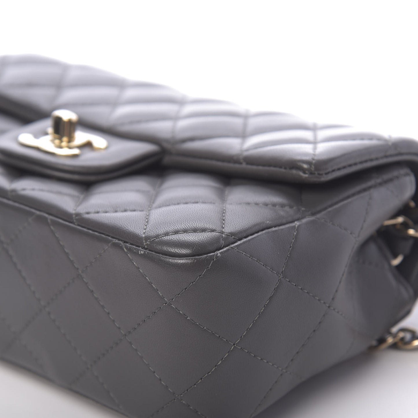 Lambskin Quilted Mini Rectangular Flap Grey