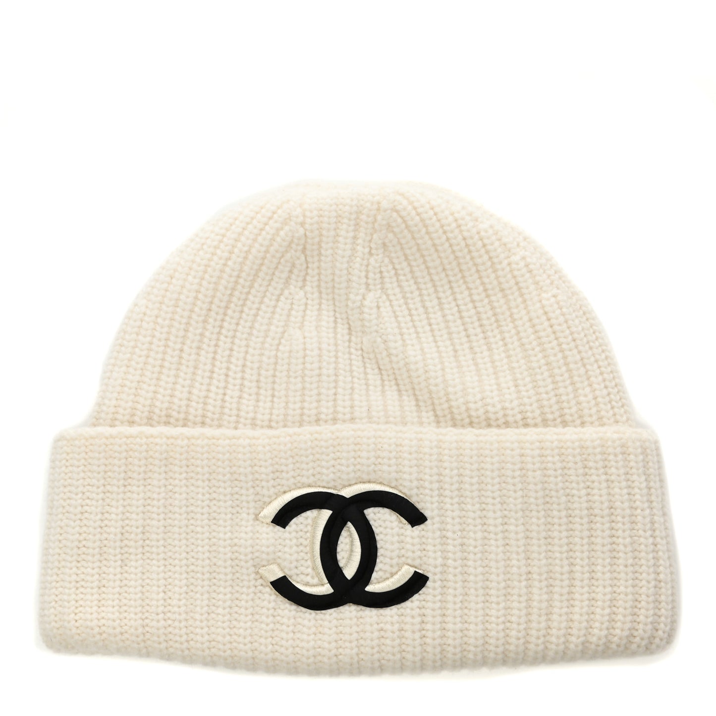 Wool Cashmere CC Beanie Hat White Black