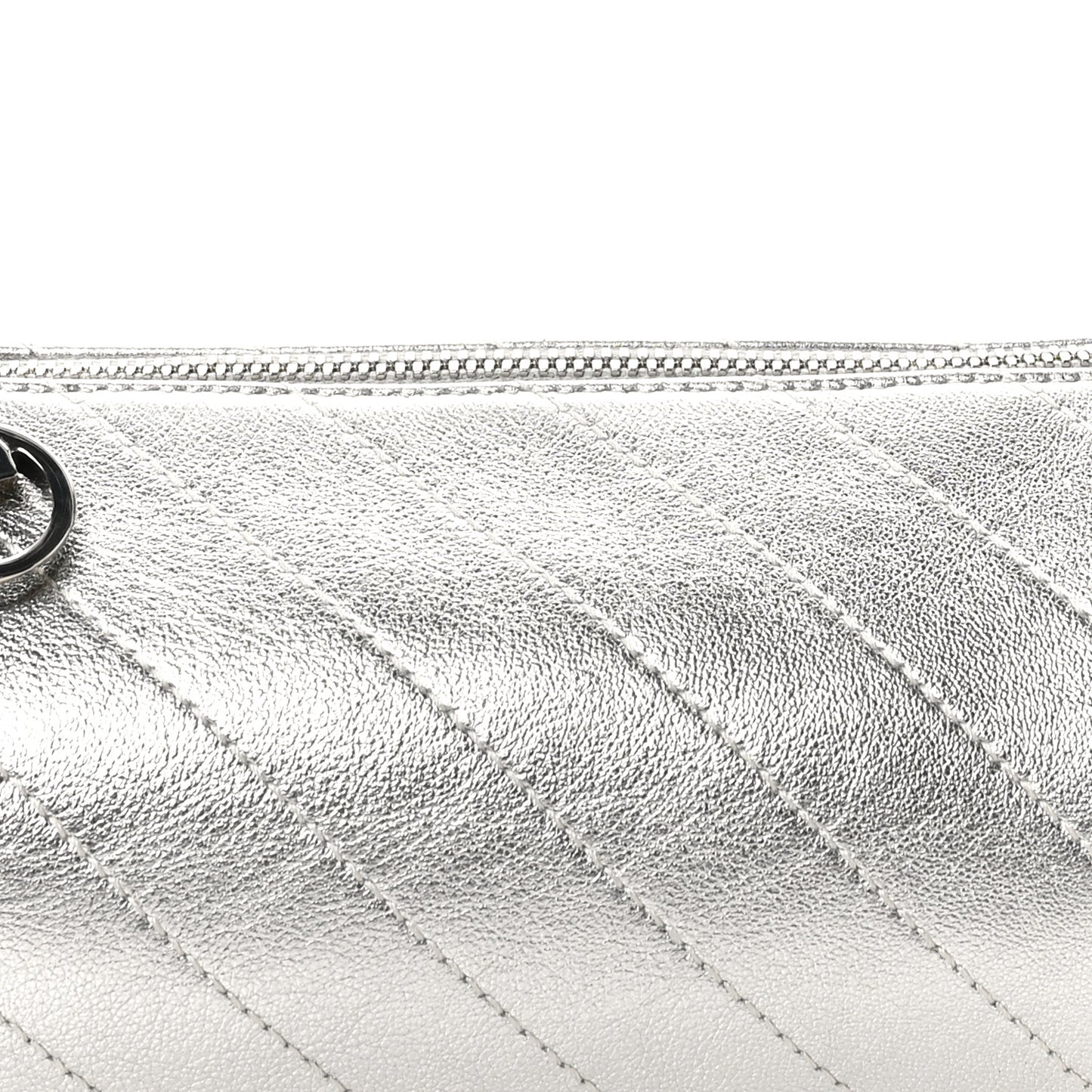 Sakai Be Green Calfskin Diagonal Stitched Mini Blondie Barrel Shoulder Bag Silver