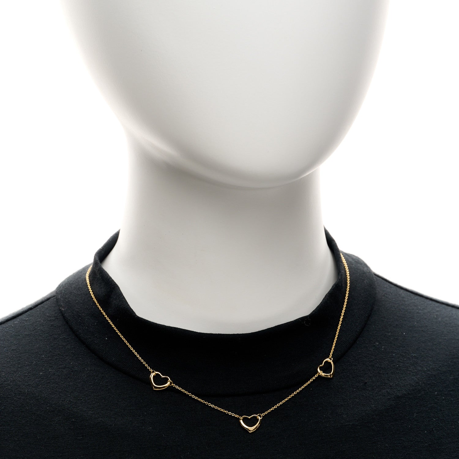 Tiffany 18K Yellow Gold Elsa Peretti 3 Open Heart Station Necklace 2 of 5
