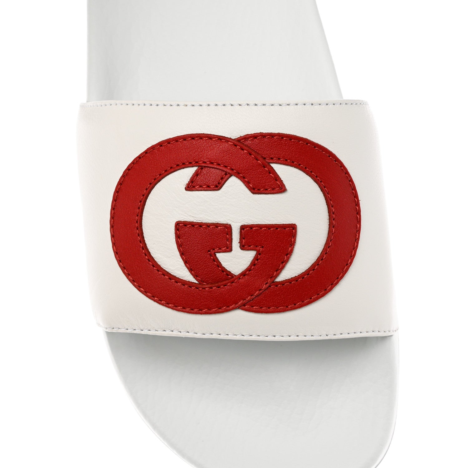 Gucci Nappa Miro Soft Calfskin Womens Interlocking G Slide Sandals 38 Great White Hibiscus Red 6 of 9
