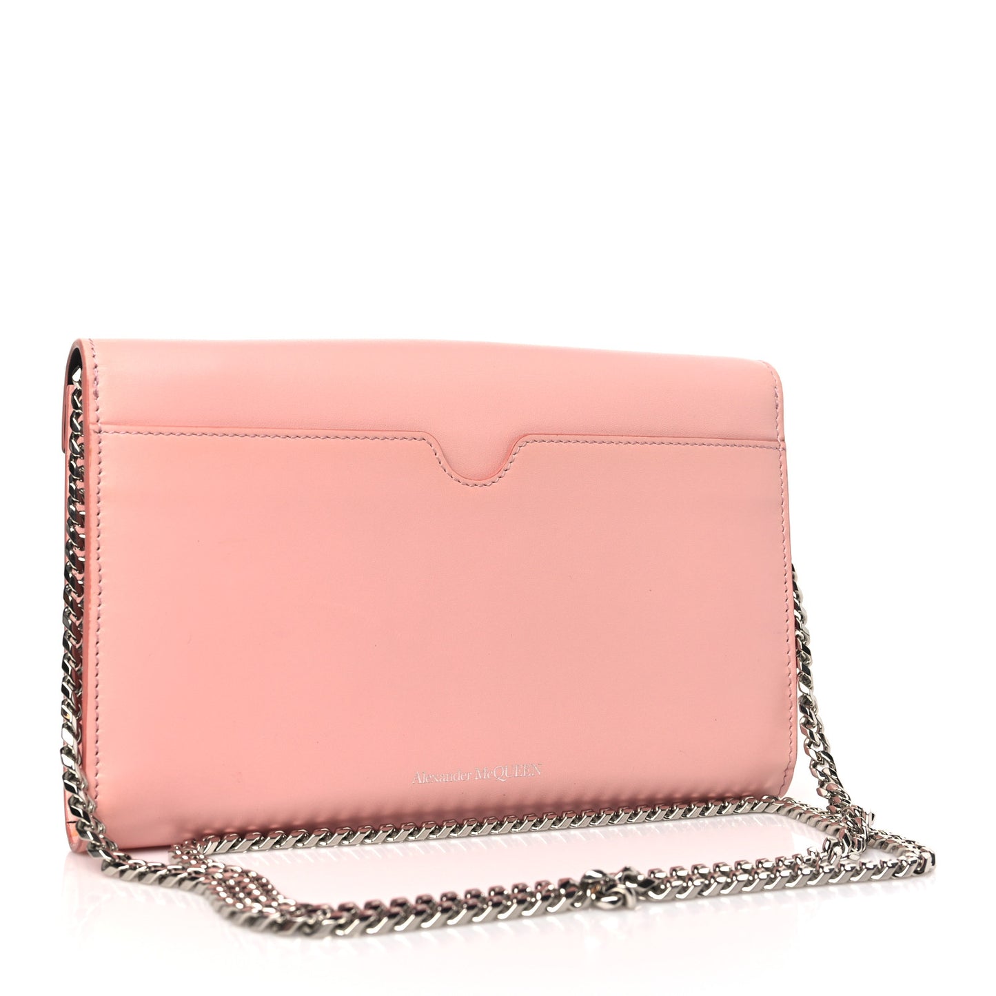 Calfskin Crystal Pin Envelope Wallet On Chain Pink