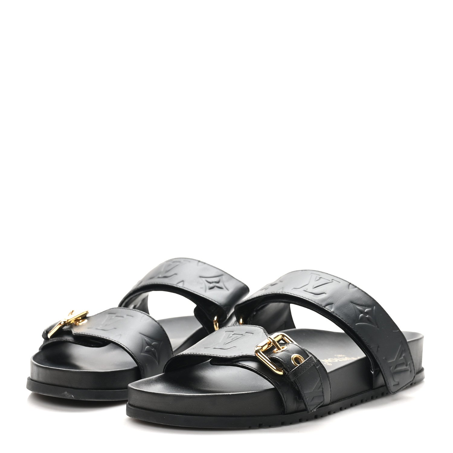 Louis Vuitton Lambskin Embossed Monogram Bom Dia Flat Mule Sandals 38 Black 4 of 10