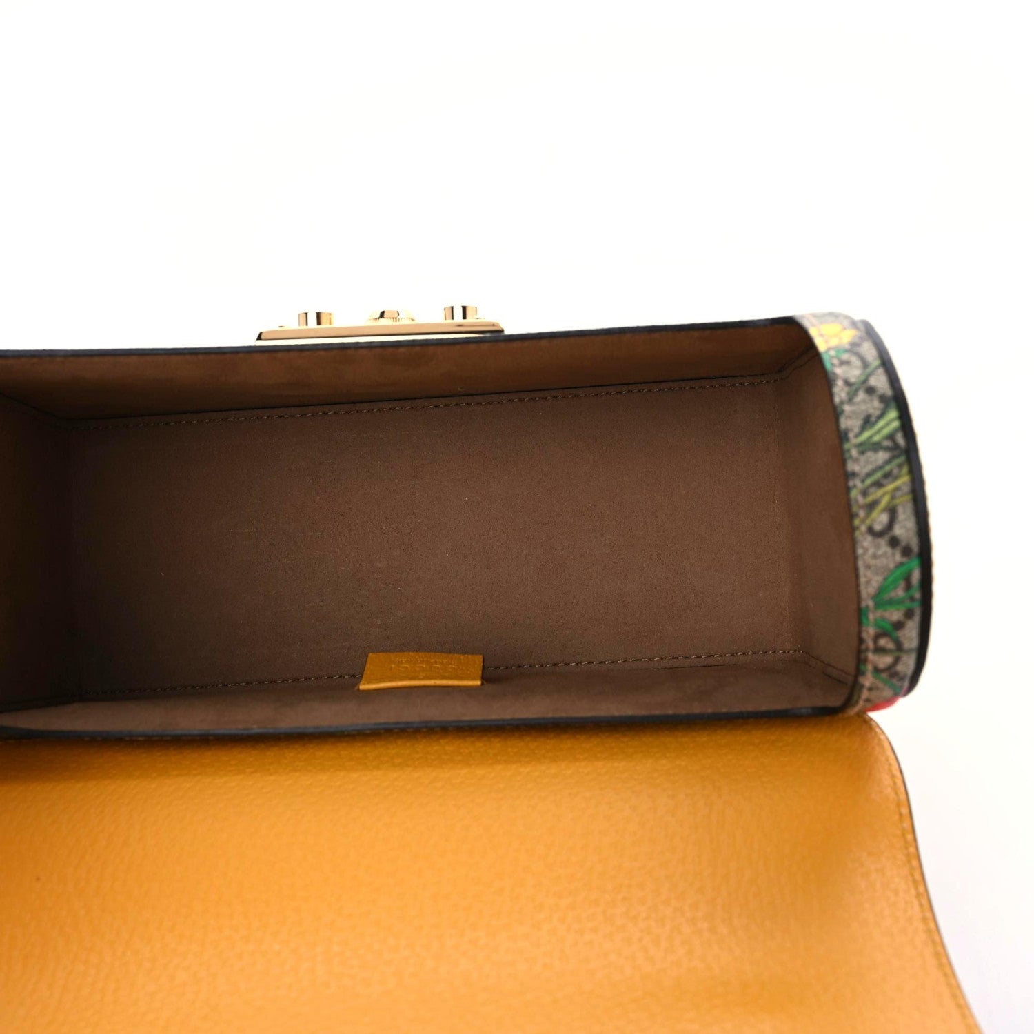 Gucci GG Supreme Monogram Flora Small Padlock Bamboo Shoulder Bag Beige Multicolor Crop 7 of 9