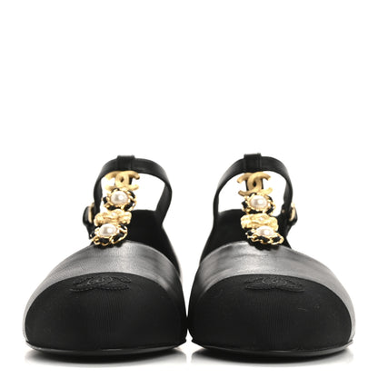 Chanel Lambskin Grosgrain Cap Toe Pearl CC Mary Jane Flats 39 Black 3 of 10