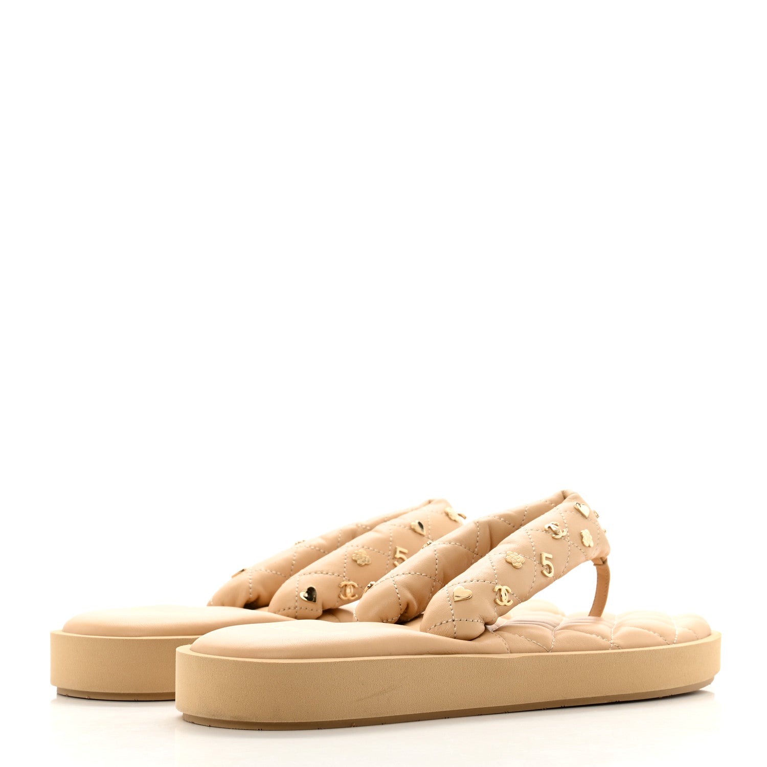 Chanel Lambskin Quilted Padded Charms Thong Sandals 41 Beige 4 of 7