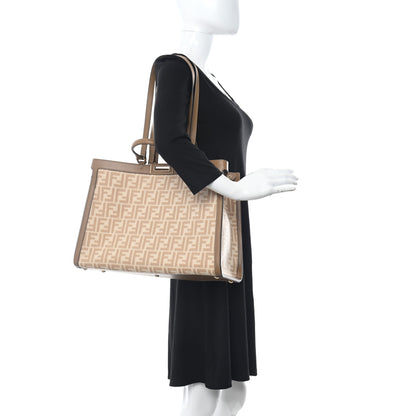Fendi Wool Vitello King Seta FF 1974 Medium Peekaboo X-Tote Beige Cammello Sand 2 of 10