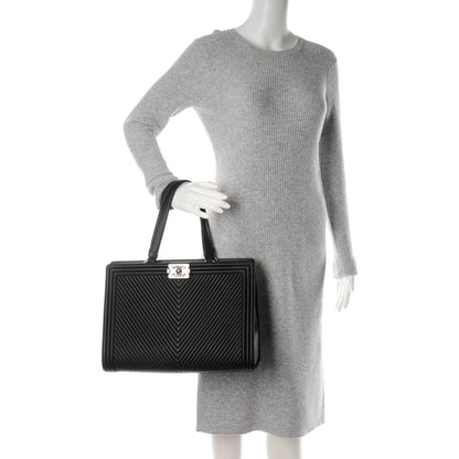 Chanel Calfskin Chevron Quilted Boy Shopping Tote Black 2 of 7