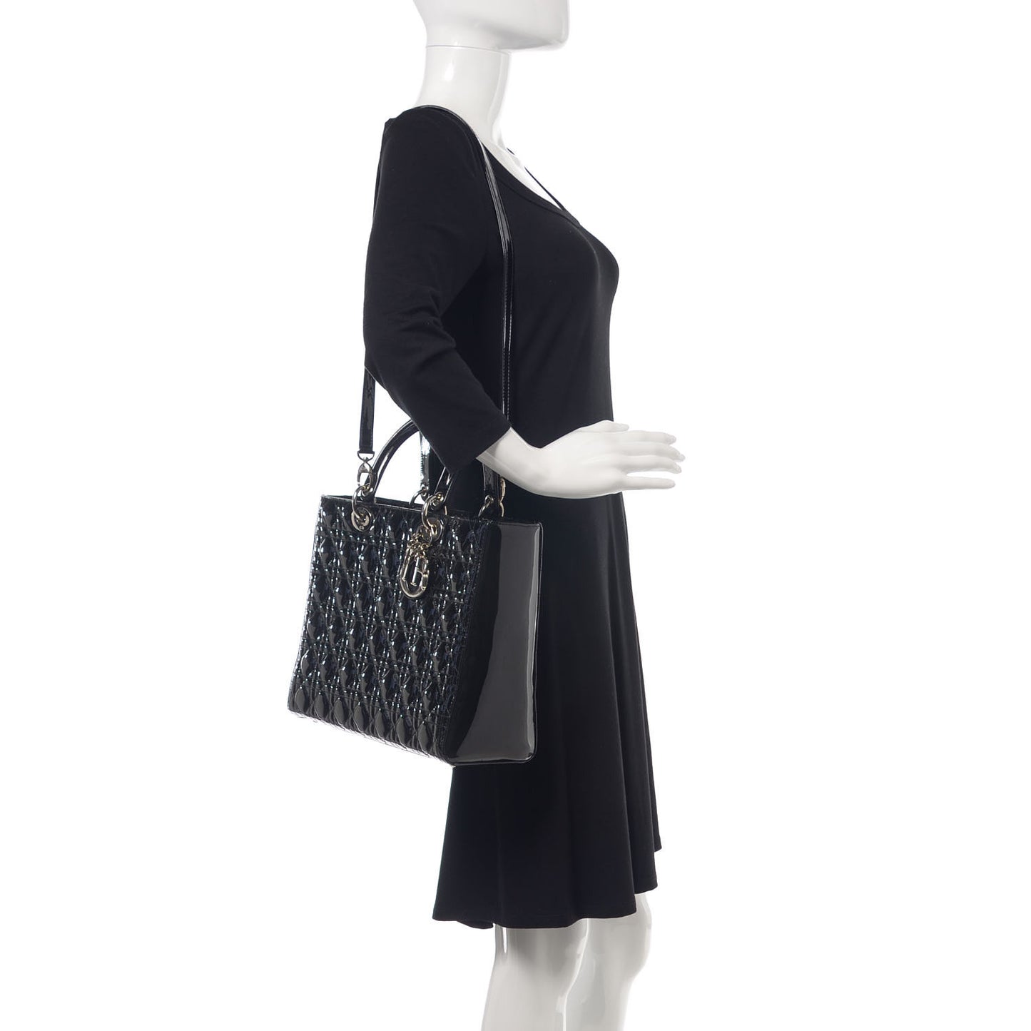 Patent Cannage Large Lady Dior Black