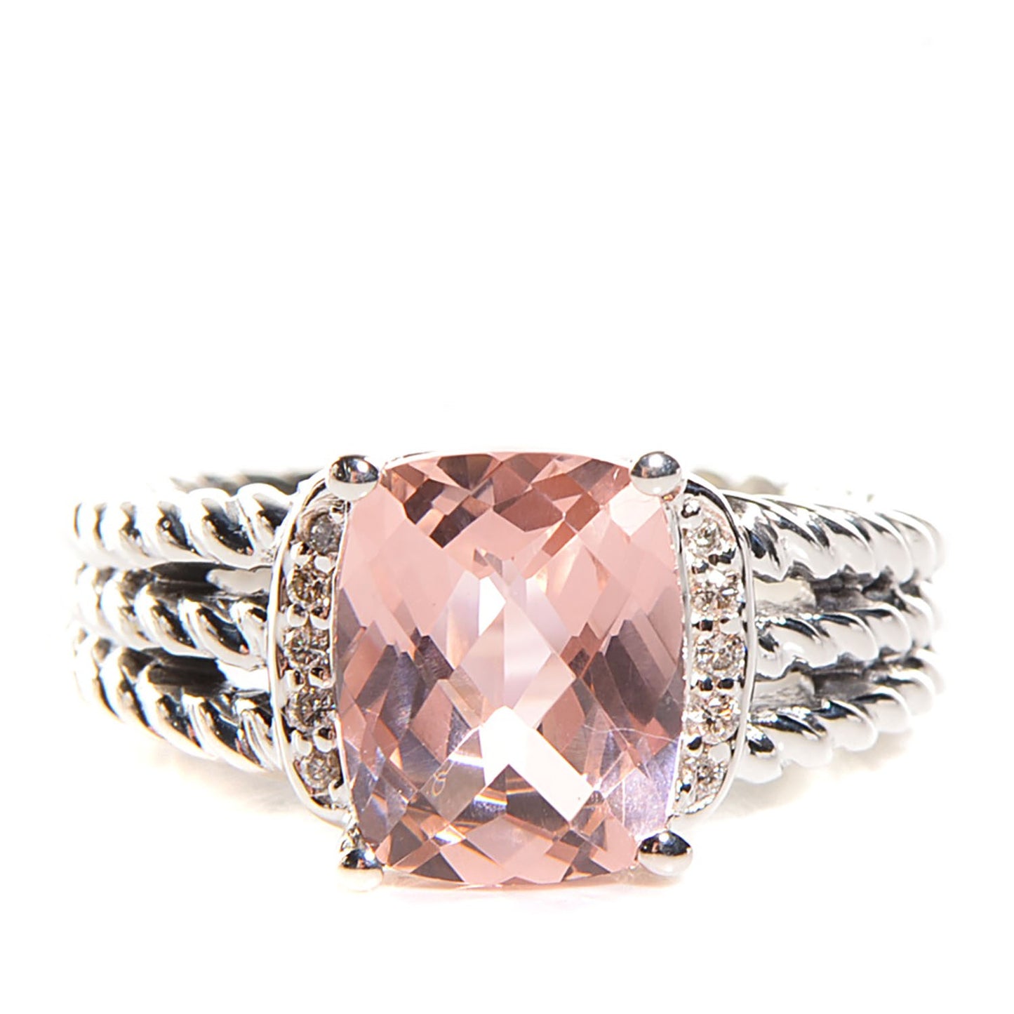 Sterling Silver Diamond Morganite 10mm Petite Wheaton Ring 54 7