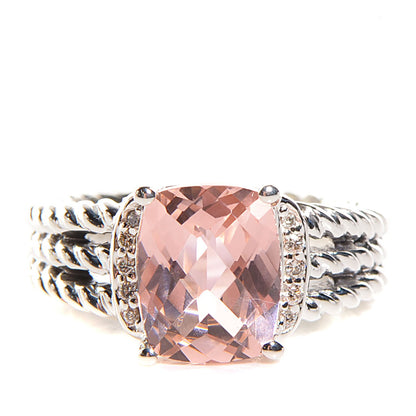David Yurman Sterling Silver Diamond Morganite 10mm Petite Wheaton Ring 54 7 1 of 6