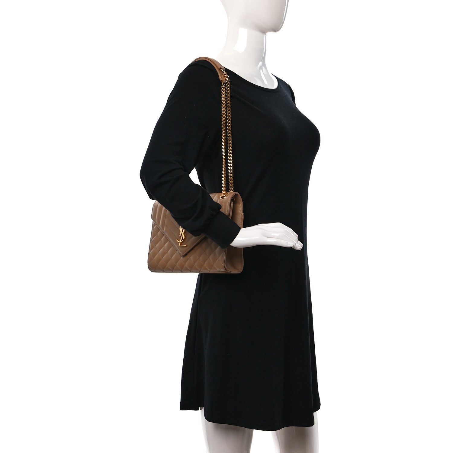 Saint Laurent Grain De Poudre Textured Mixed Matelasse Medium Triquilt Monogram Satchel Dark Beige 2 of 8