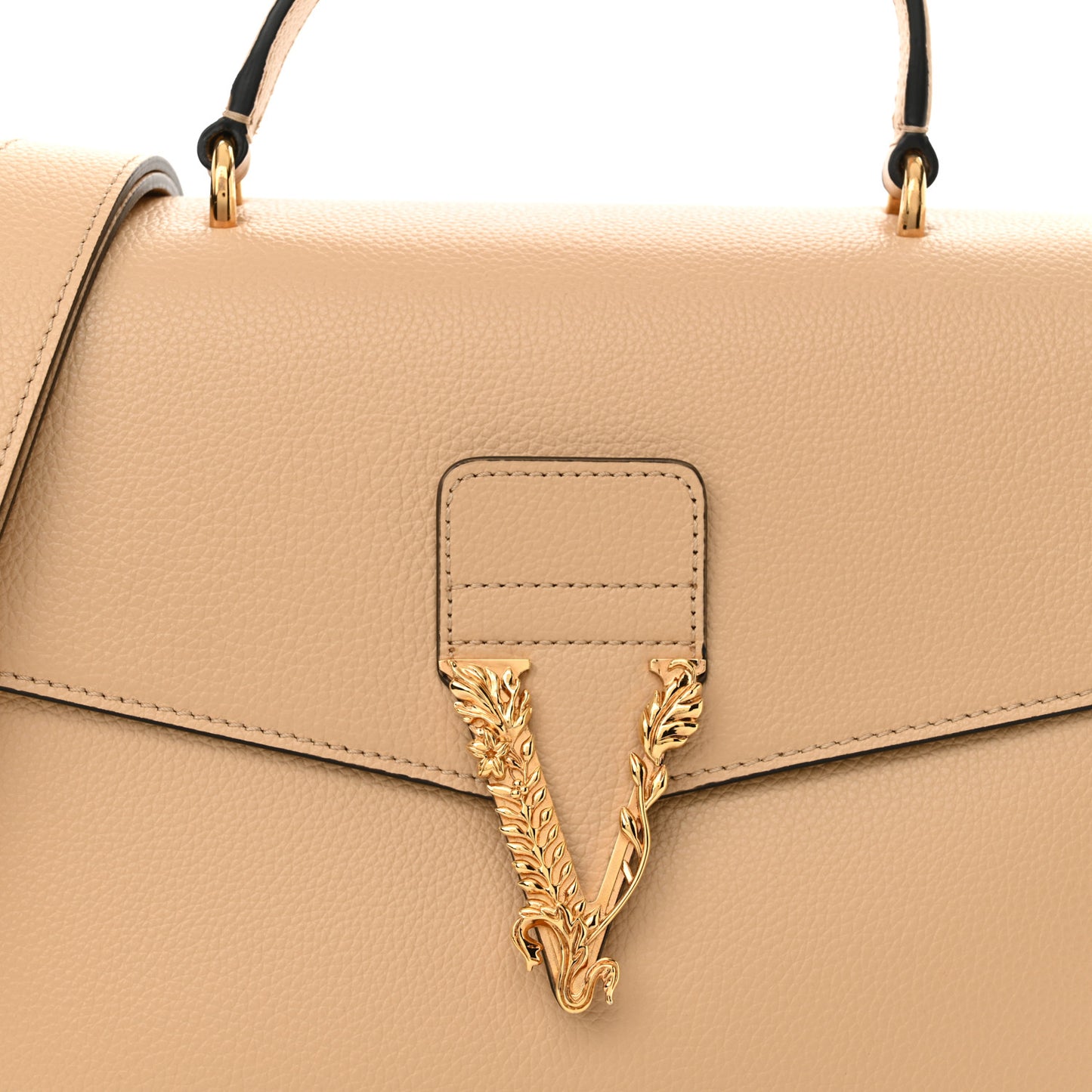 Grainy Calfskin Virtus Top Handle Bag Beige