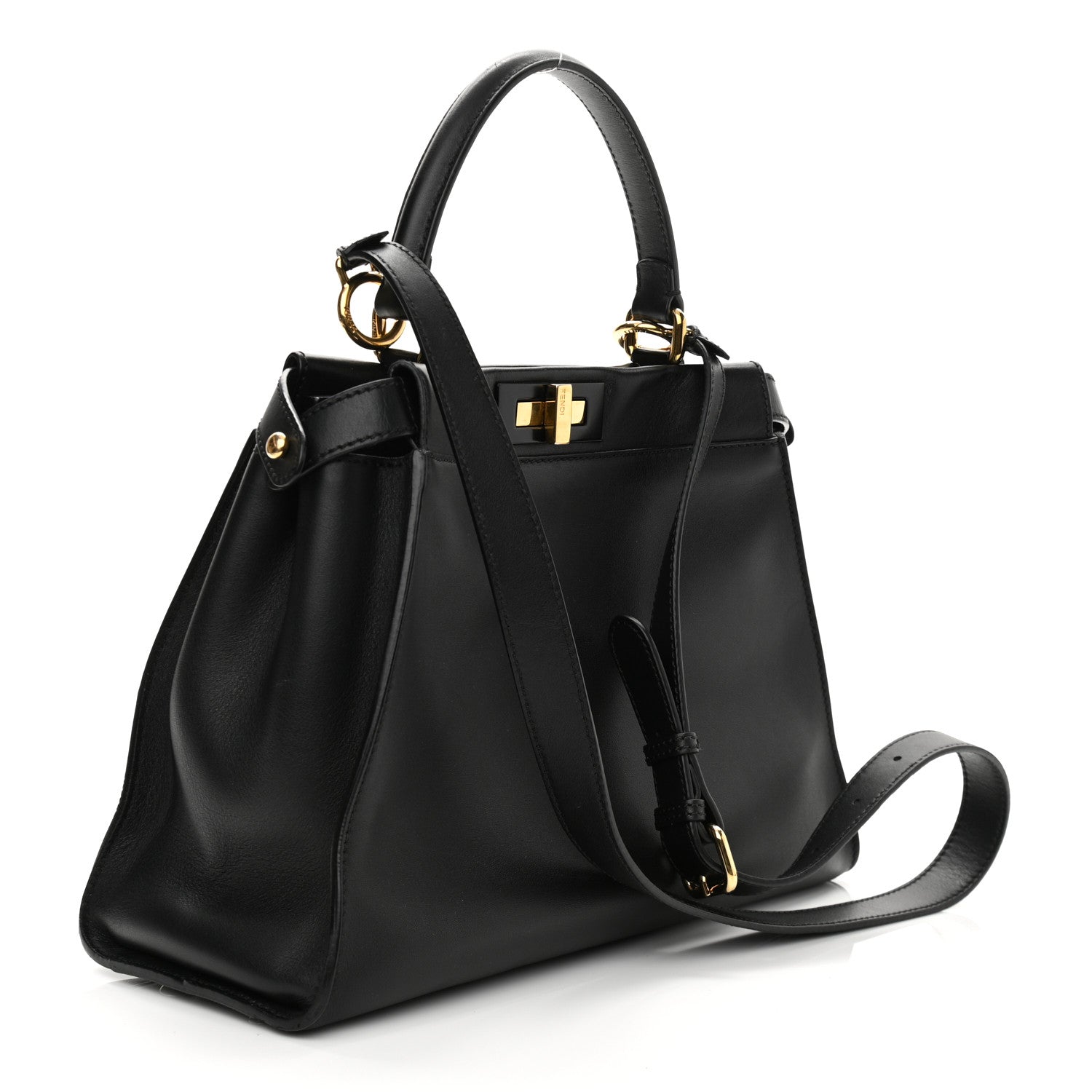 Fendi Vitello Seta Shiny Nappa Medium Peekaboo Iconic Satchel Black 3 of 12