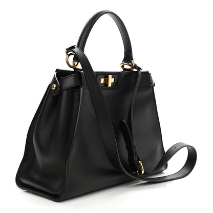 Fendi Vitello Seta Shiny Nappa Medium Peekaboo Iconic Satchel Black 3 of 12