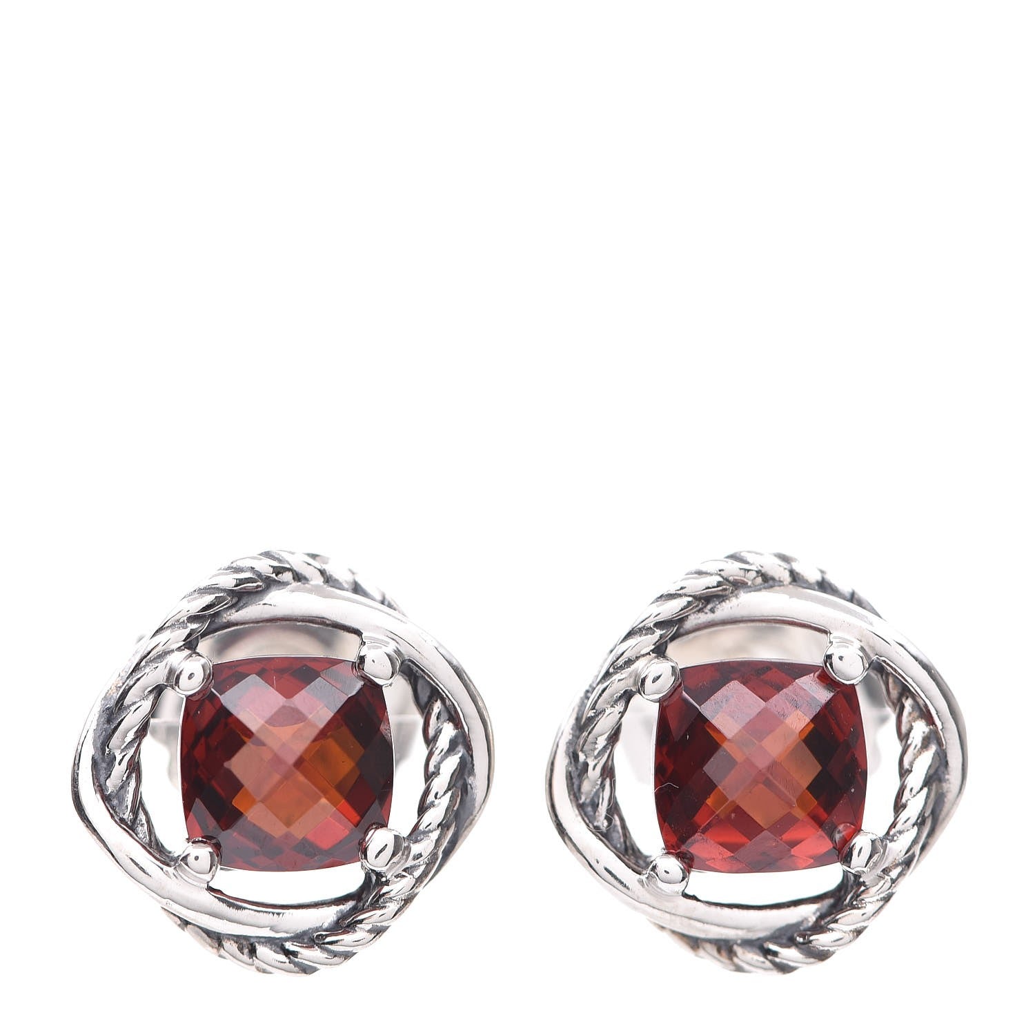 David Yurman Sterling Silver Garnet 7mm Infinity Earrings 1 of 5