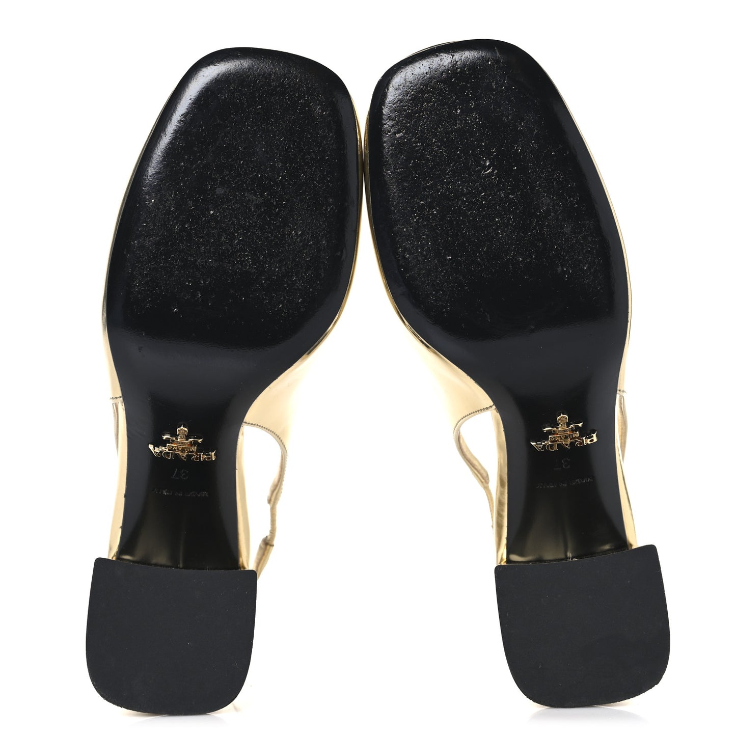Metallic Patent Triangle Logo Slingback Pumps 37 Platino