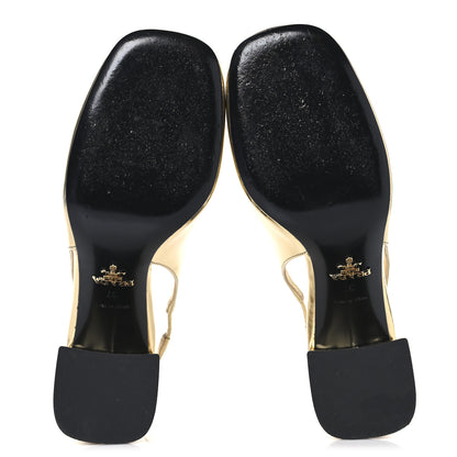 Prada Metallic Patent Triangle Logo Slingback Pumps 37 Platino 6 of 9