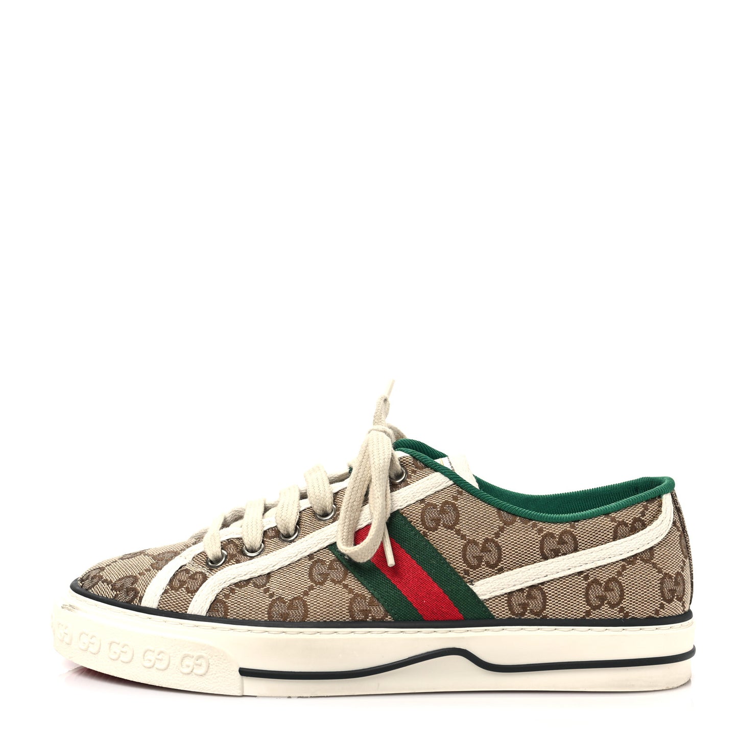 GG Monogram Web Womens 1977 Tennis Sneakers 37.5 Beige Ebony Mystic White