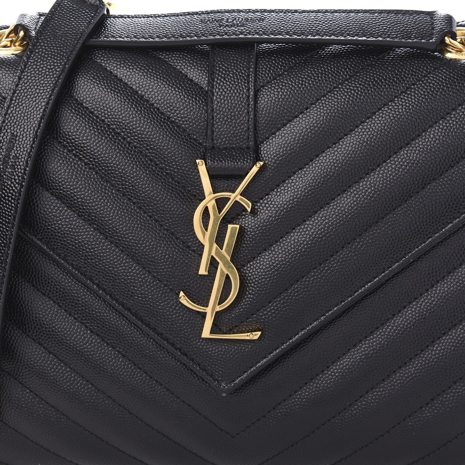 Saint Laurent Grain De Poudre Matelasse Chevron Medium Monogram Satchel Black 9 of 9
