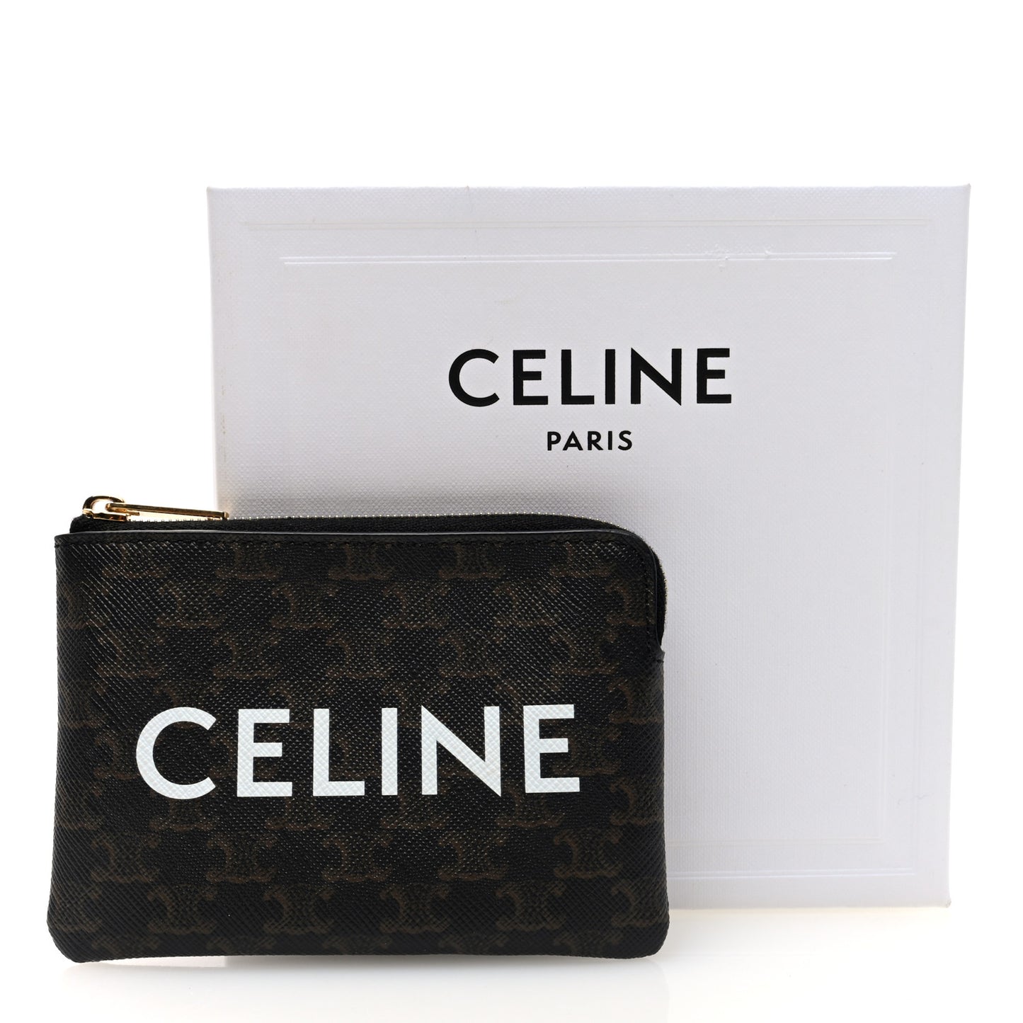 Triomphe Canvas Logo Print Coin and Card Pouch With Hook Black