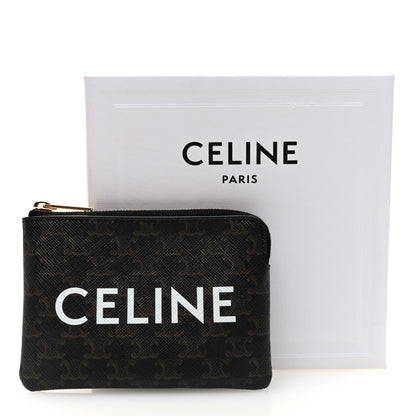 Celine Triomphe Canvas Logo Print Coin and Card Pouch With Hook Black 7 of 7
