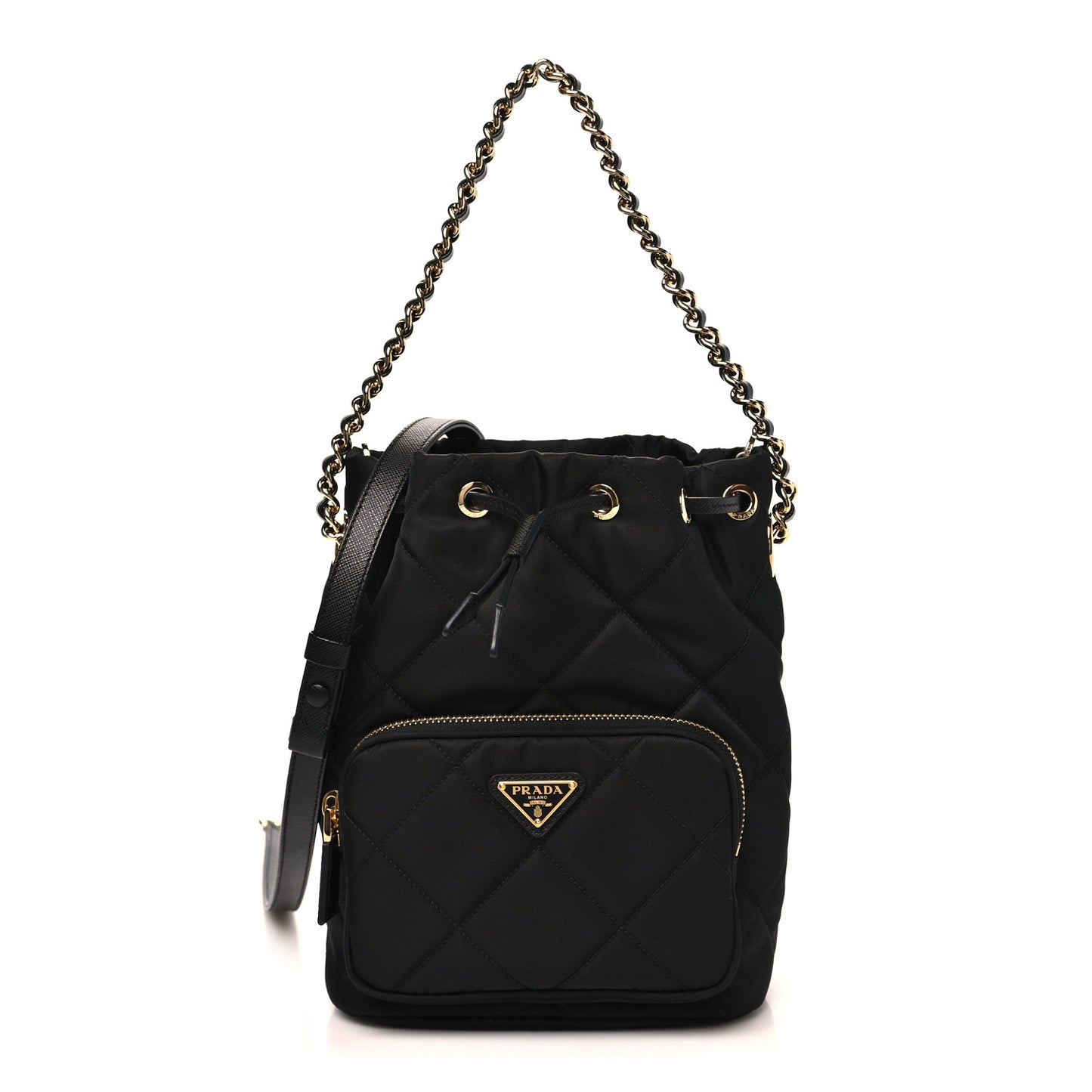 Re-Nylon Saffiano Stitched Duet Bucket Bag Black