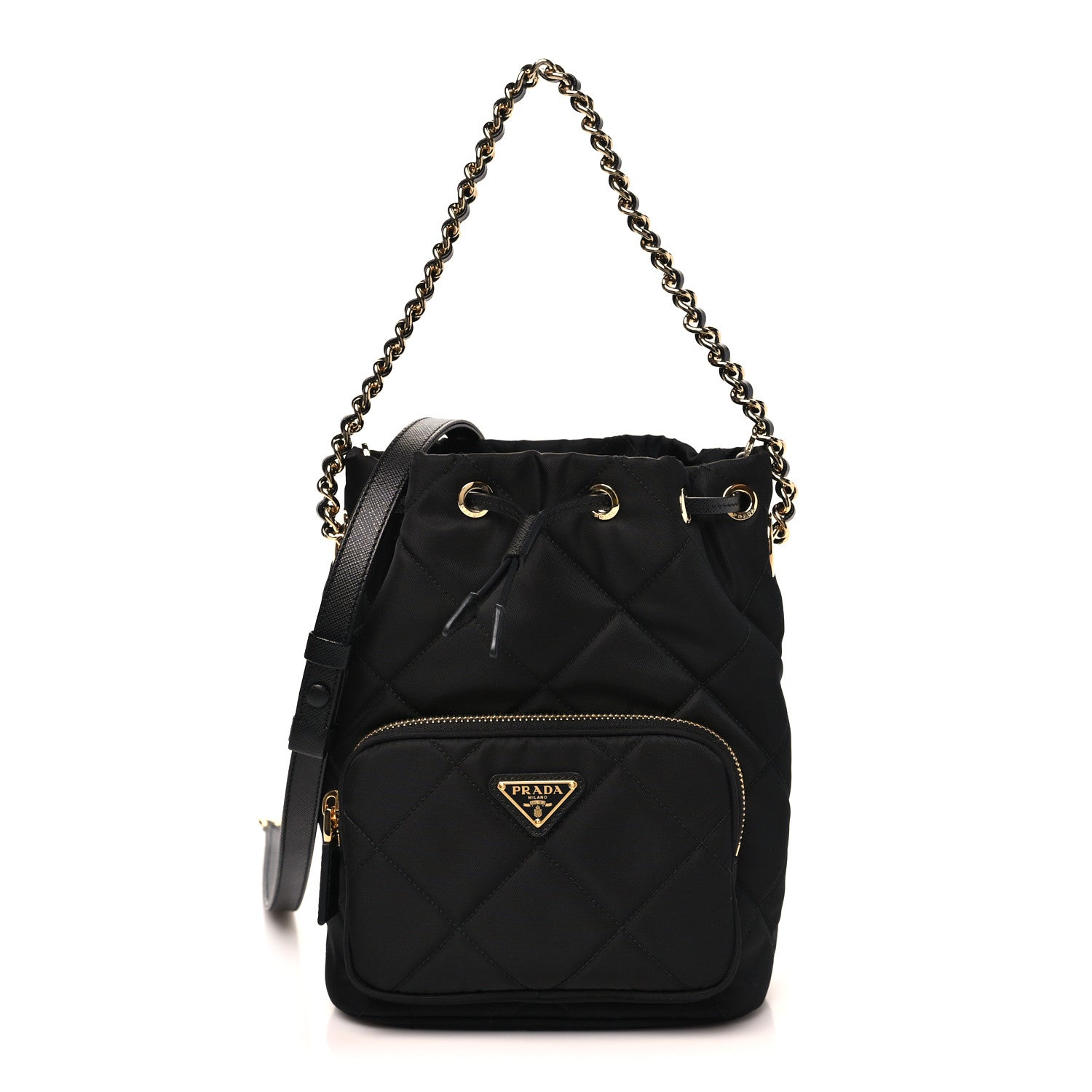 Prada Re-Nylon Saffiano Stitched Duet Bucket Bag Black 1 of 10