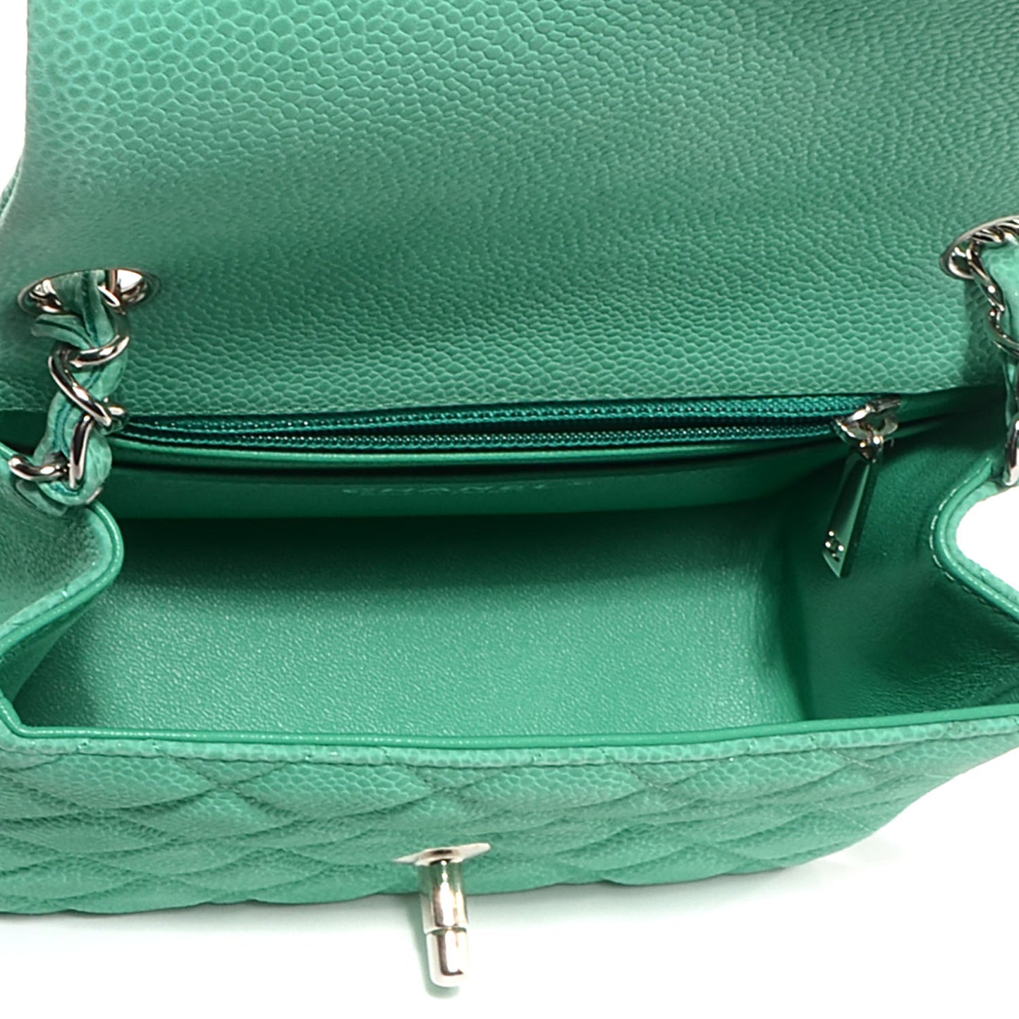 Iridescent Caviar Quilted Mini Square Flap Green