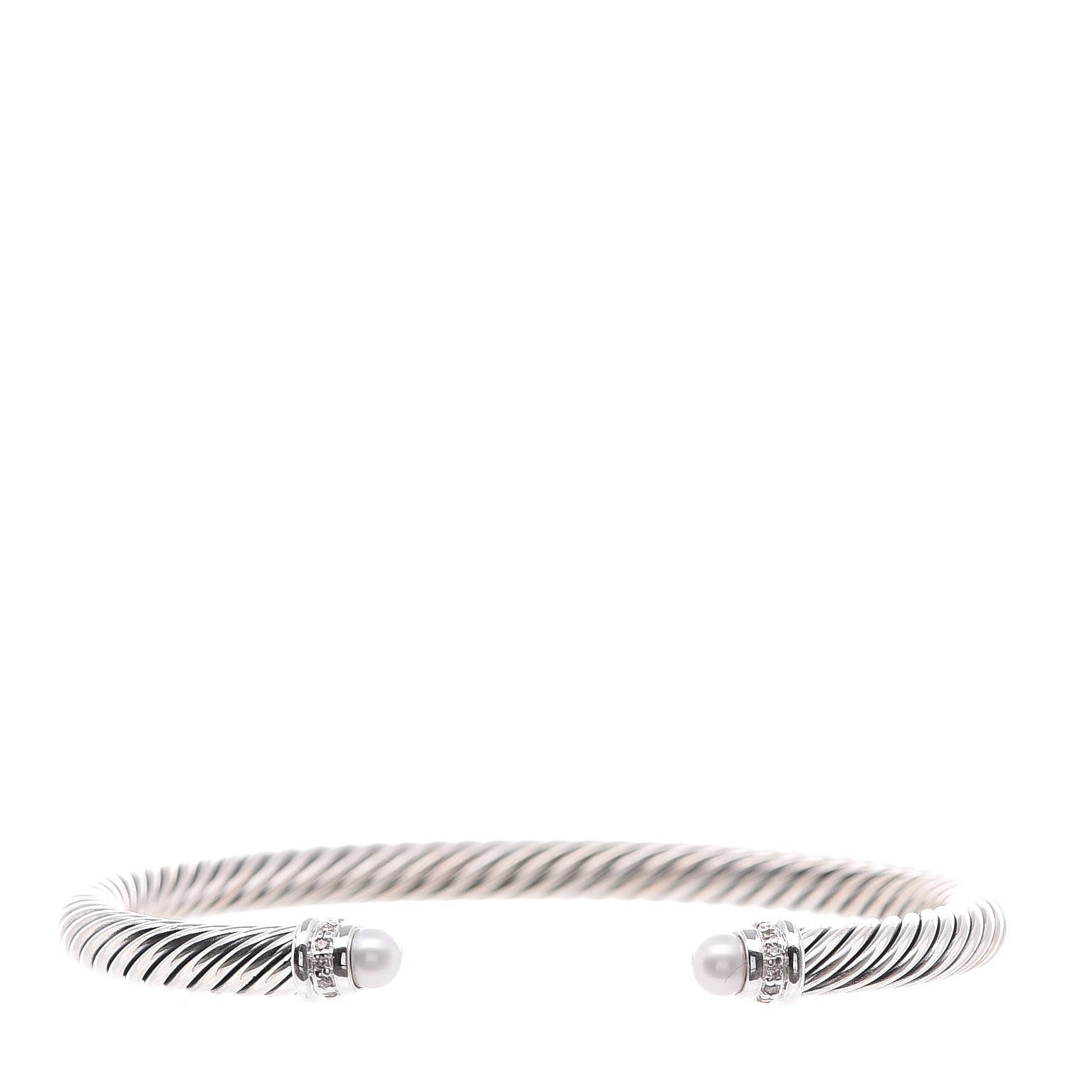 David Yurman Sterling Silver Diamond Pearl 5mm Cable Classics Princess Bracelet 1 of 5
