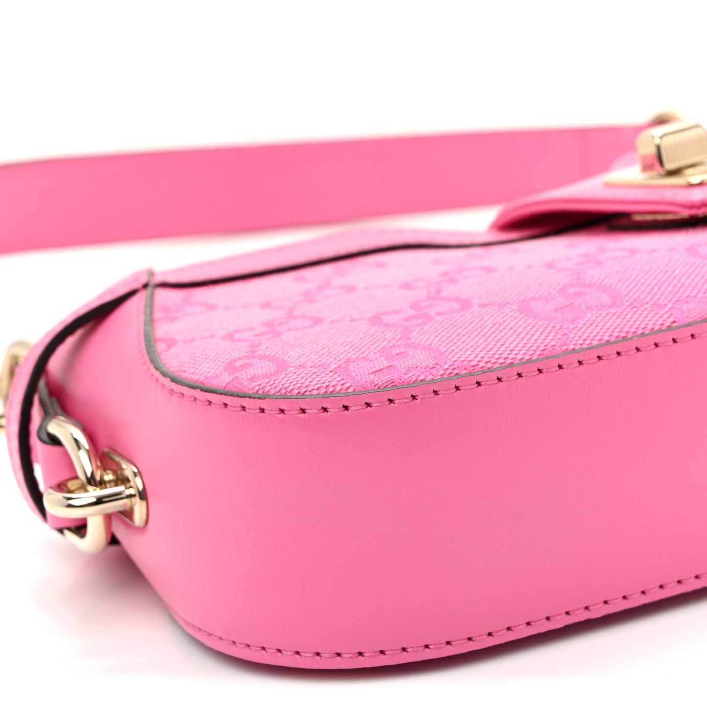 Calfskin Monogram Mini Moon Side Shoulder Bag Pink