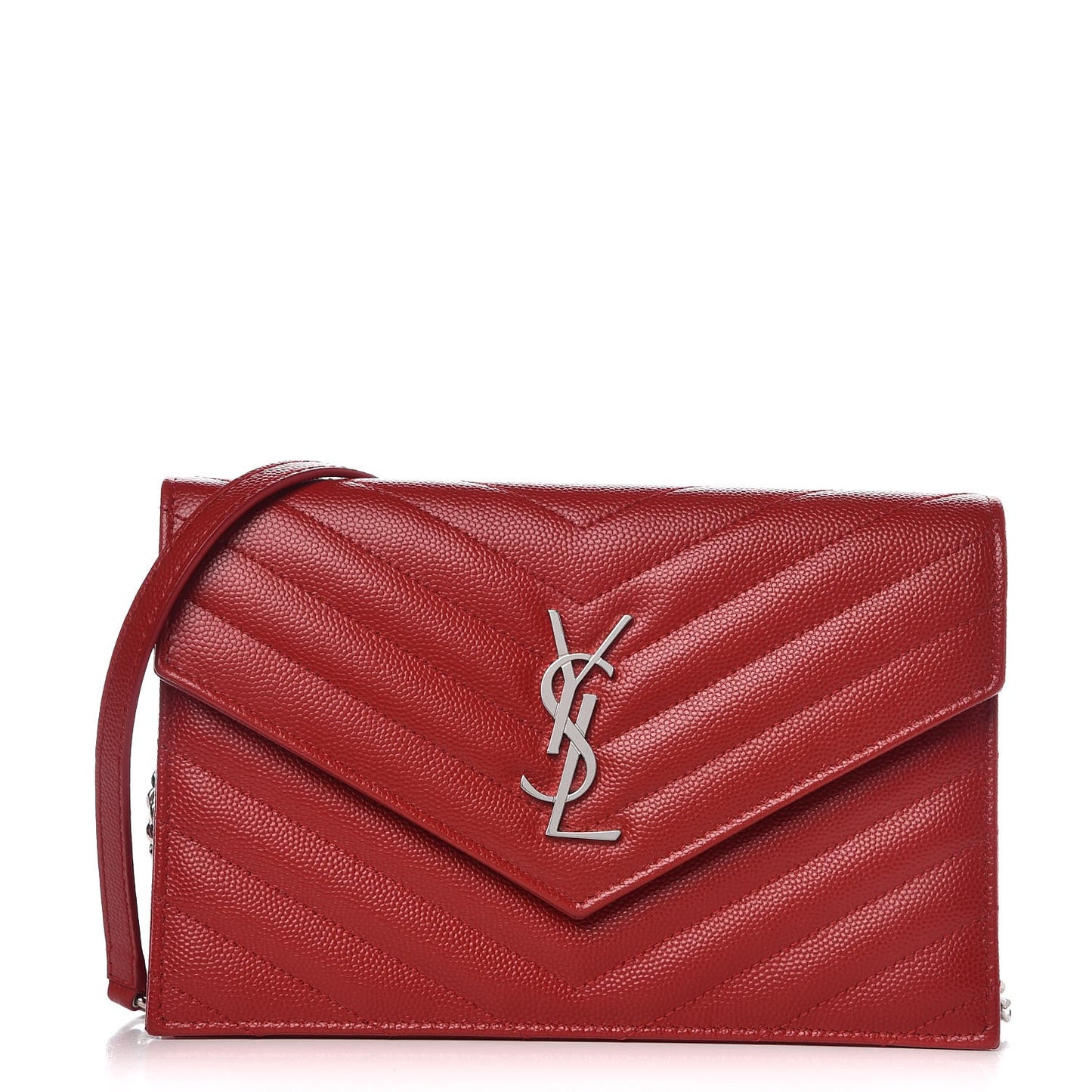 Grain De Poudre Matelasse Chevron Monogram Envelope Chain Wallet New Red