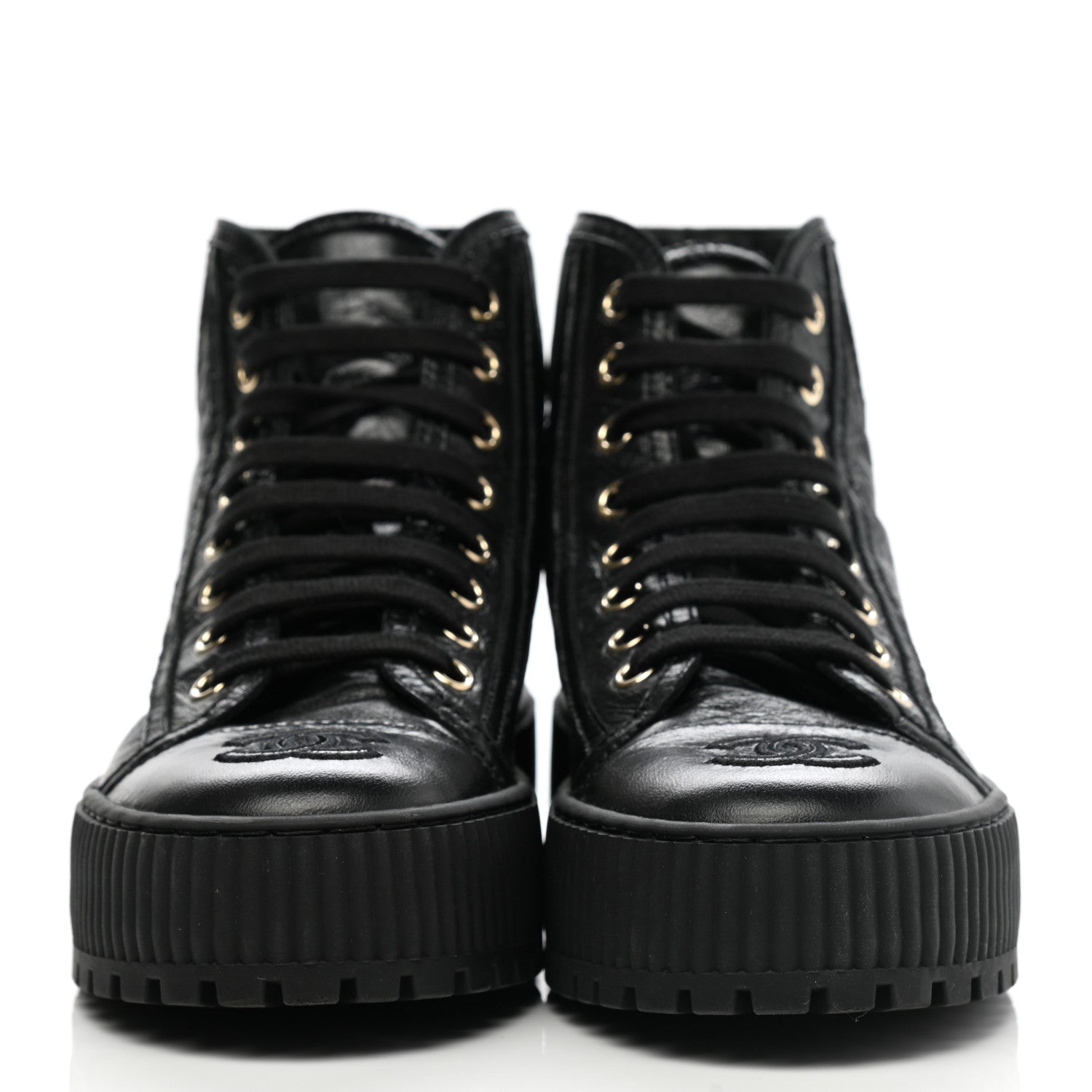 Chanel Aged Calfskin Lace Up Cap Toe Sneakers 36 Black White 2 of 9