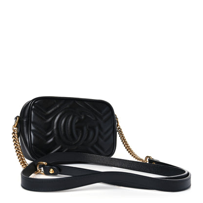Gucci Calfskin Matelasse Mini GG Marmont Chain Shoulder Bag Black 3 of 9
