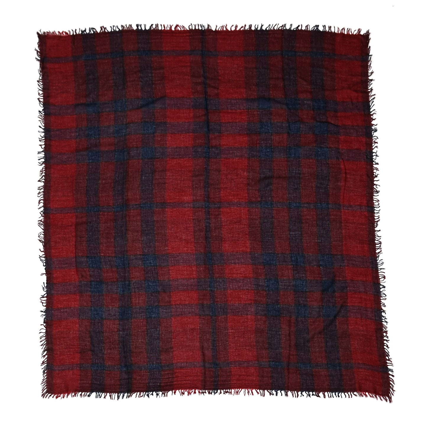 Wool Silk Gauze Giant Check Scarf Red
