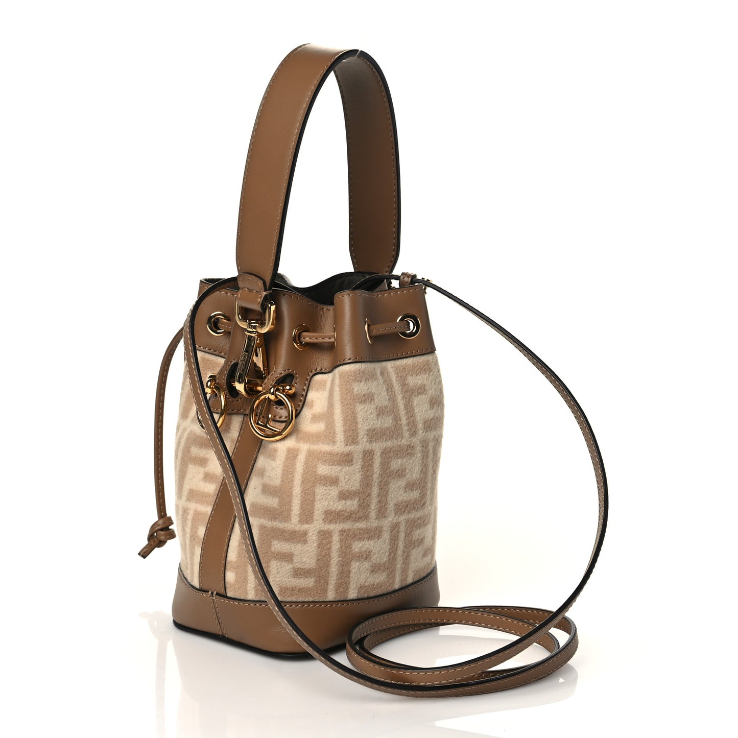 Wool Vitello King FF 1974 Mini Mon Tresor Bucket Bag Beige Cammello Sand