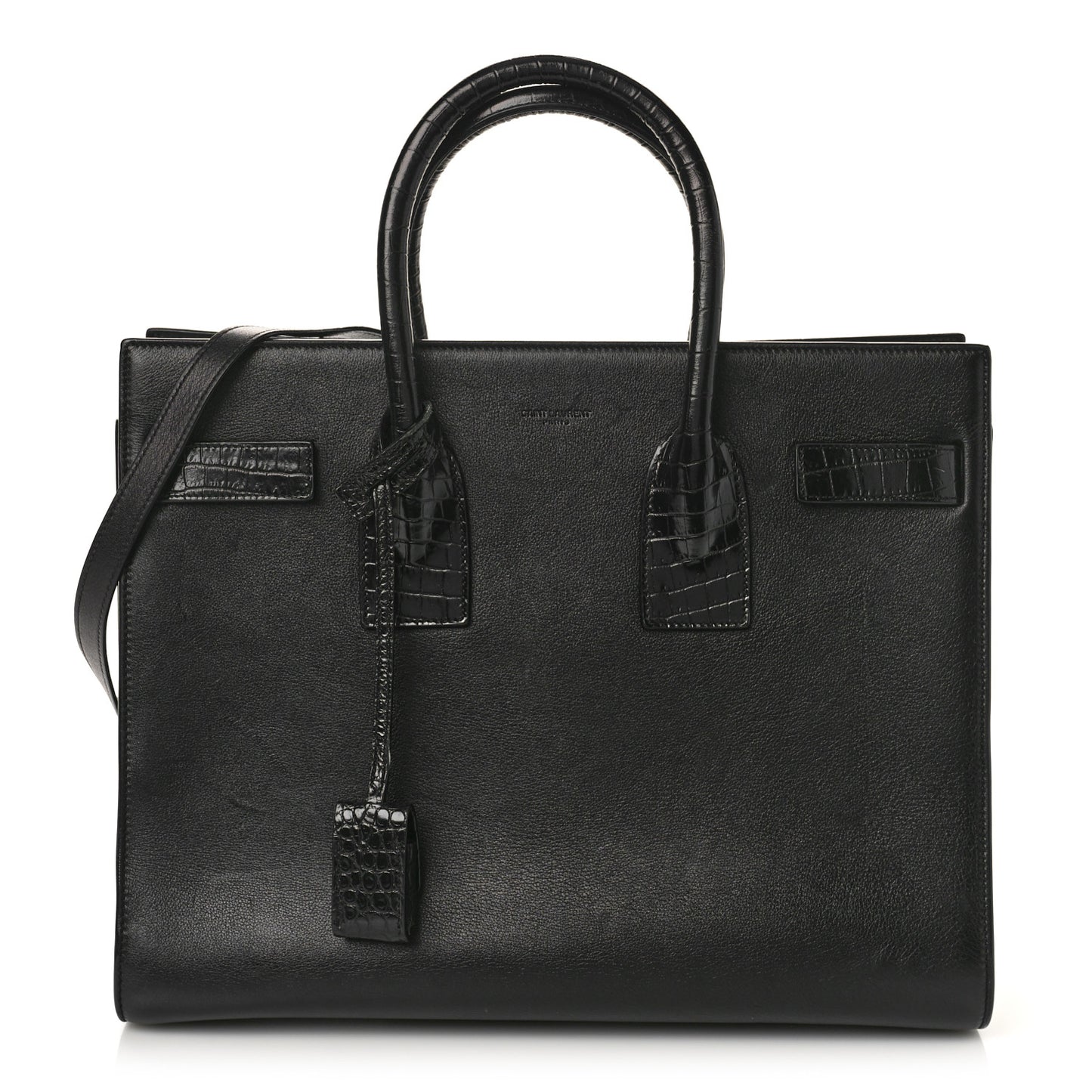 Calfskin Crocodile Embossed Small Sac de Jour Black